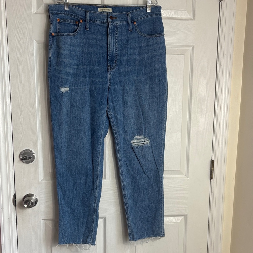 MADEWELL The Perfect Vintage Jean Blue Distressed Size 33 raw hem cotton stretch